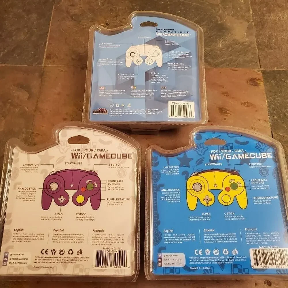 3 Gamecube Controllers - 3 Colors Bundle (NEW) - Purple Yellow White - Nintendo
